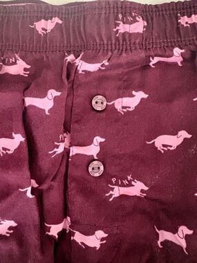PINK Victoria's Secret Maroon Boxer Shorts with Pink Logo Dachshunds